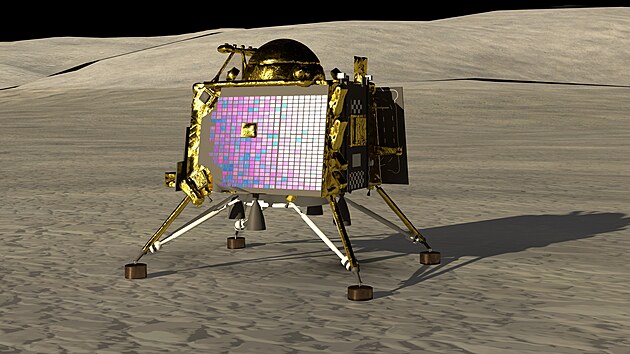 Umleck vyobrazen indick lunrn mise andrjan-3. Pistvac modul na povrchu Msce.