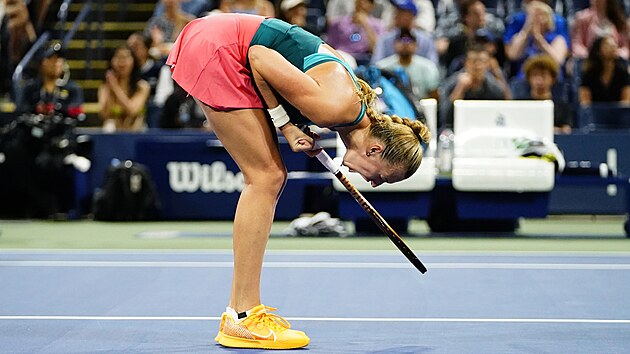 esk tenistka Petra Kvitov se hecuje v prvnm kole US Open.