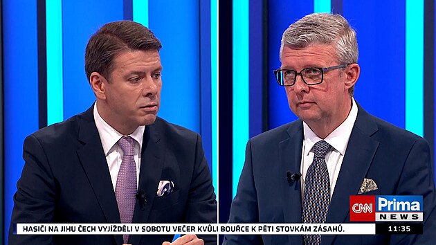 Jan Skopčšek /ODS/ a Karel Havlíček /ANO/ v Partii CNN Prima News