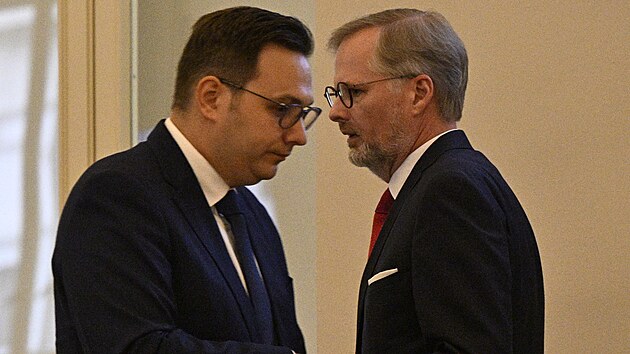 Ministr zahrani Jan Lipavsk  a premir Petr Fiala na porad eskch velvyslanc v zahrani (28. srpna 2023)