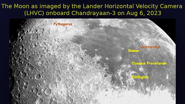 Snmek Msce s popsanmi tvary pozen pi letu sondy andrjan-3 kamerou Lander Horizont Velocity pozen 6. srpna 2023.