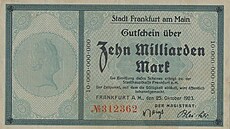 Bankovka msta Frankfurt na 10 miliard marek z 25. íjna 1923.