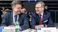 Leden 2020, Pavel Blaek a Petr Fiala na kongresu ODS v O2 Universum. 