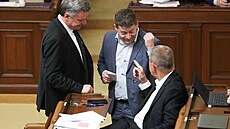 Ministr spravedlnosti Pavel Blaek (ODS), Patrik Nacher (ANO) a Andrej Babi...