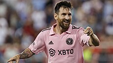 Lionel Messi z Interu Miami slaví svůj gól v utkání MLS proti New York Red...