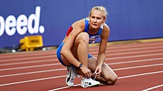 Vý�ka�ka Michaela Hrubá b�hem kvalifikace na mistrovství sv�ta v Budape�ti.