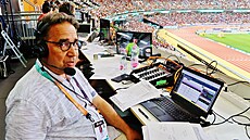 Alfonz Juck na sv�tovém �ampionátu v Budape�ti coby komentátor slovenské...
