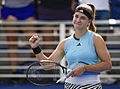 Karolína Muchová slaví zisk fiftýnu ve druhém kole US Open.