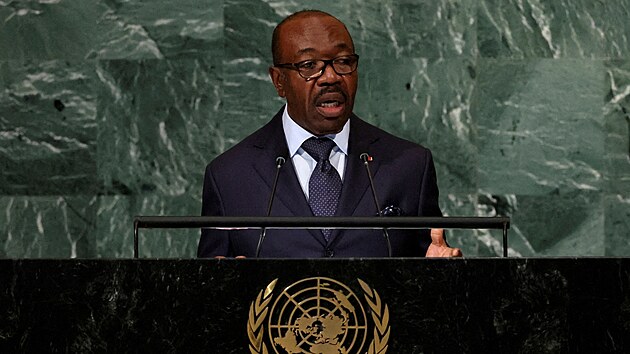 Gabonsk prezident Ali Bongo Ondimba hovo na 77. zasedn Valnho shromdn OSN v sdle OSN v New Yorku. (21. z 2022)