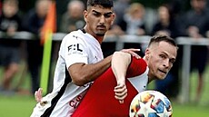 Hlubinský kapitán Dominik �indler si kryje mí� p�ed Merchasem Doskim ze...