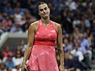 Bloruska Aryna Sabalenková smutní ve finále US Open.