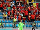 Fanouci Belgie bhem kvalifikaního utkání na Euro proti Ázerbájdánu.