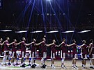 Basketbalisté Lotyska ped utkáním s Nmeckem.