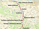 Mapa trati 015 mezi Pelouí a Prachovicemi