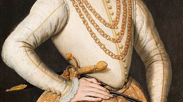 Portrét neznámého francouzského šlechtice, vznikl mezi lety 1560 až 1569, nabízí ukázkový husí břich, klene se ve tvaru V s vycpanou spodní partií.