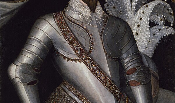 Z této části zbroje se husí břich vyvinul. Waltera Raleigha zachytil neznámý autor, kolem roku 1590.