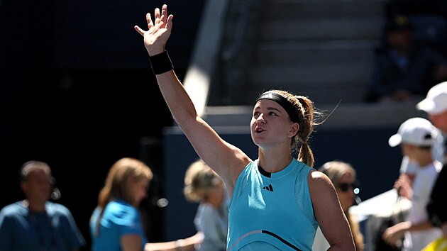 Česká tenistka Karolína Muchová slaví postup do osmifinále US Open.