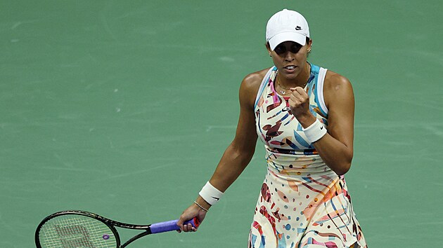 Američanka Madison Keysová se raduje ze získané výměny v semifinále US Open.