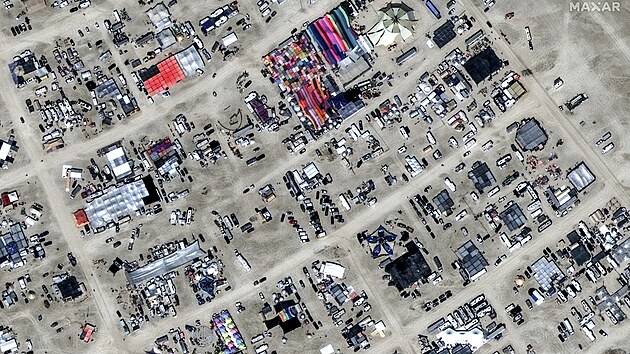 Satelitn snmek ukazuje tbor na festivalu Burning Man v Nevad. (28. srpna 2023)