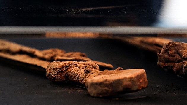 Izraelt archeologov ukazuj tyi mee z doby msk nalezen pi nedvnch vykopvkch v jeskyni u Mrtvho moe v Jeruzalm. (6. z 2023)