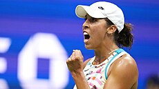 Americká tenistka Madison Keysová slaví v osmifinále US Open.