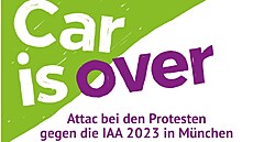 Plakát zvoucí k protestm proti veletrhu IAA v Mnichov