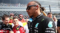 Lewis Hamilton na trati v Monze ped Velkou cenou Itálie