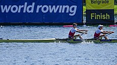 Momentka z veslaského ampionátu v Blehrad, výcarský dvojskif Jan Schäuble...
