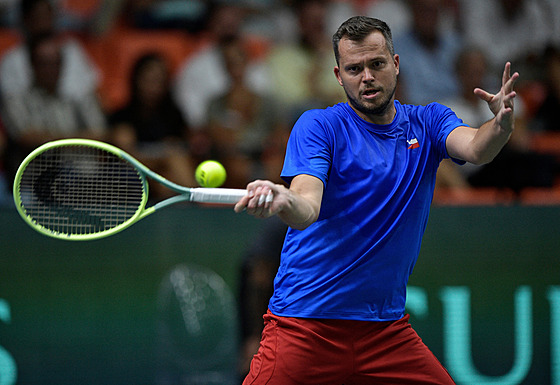 Adam Pavlásek b�hem �ty�hry na Davis Cupu.