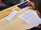 ákyn procviuje psaní rukou na základní kole Djurgardsskolan ve Stockholmu....