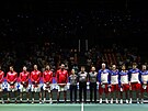 Týmy eska a Srbska ped zápasem ve skupin finálového turnaje Davis Cupu ve...