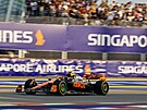 Lando Norris z McLarenu v tréninku na Velkou cenu Singapuru F1.
