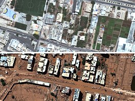 Satelitní snímek zachycující libyjské mst Darná ped záplavami a po nich (13....