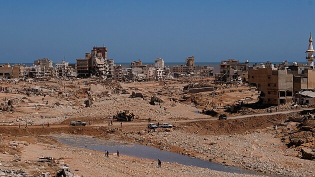 Nsledky niivch povodn v libyjskm Darn (14. z 2023)