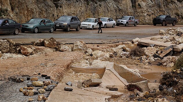 Nsledky povodn ve mst Shahhat v Libyi (11. z 2023)