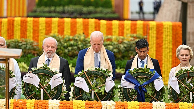 V Indii se konal summit zemí G20. Na snímku je zprava šéfka Evropské komise Ursula von der Leyenová, britský premiér Rishi Sunak, americký prezident Joe Biden a brazilský prezident Luiz Inácio Lula da Silva. (10. září 2023)