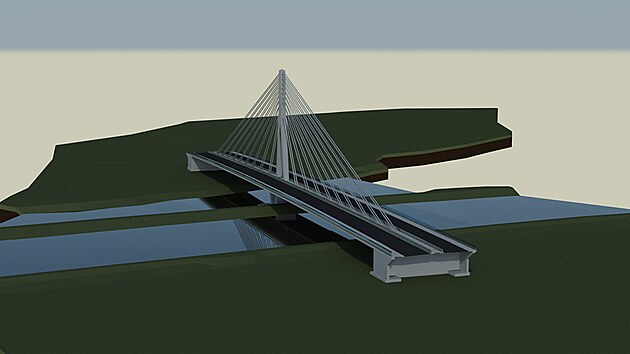 Vizualizace lanového mostu přes Labe na severovýchodním obchvatu Pardubic