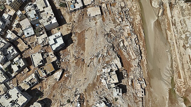 Satelitn snmek zplav v libyjskm mst Darn (13. z 2023)