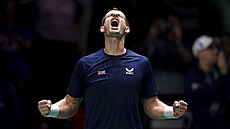 Brit Andy Murray se raduje ze svého vítzství v zápase Davis Cupu.