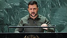 Ukrajinský prezident Volodymyr Zelenskyj na Valném shromádní OSN (19. záí...