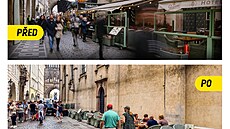 Situace v Karlov ulici ped a po odstranní pedzahrádky