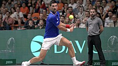 Novak Djokovi v duelu Davis Cupu s Alejandrem Davidovichem Fokinou ze...