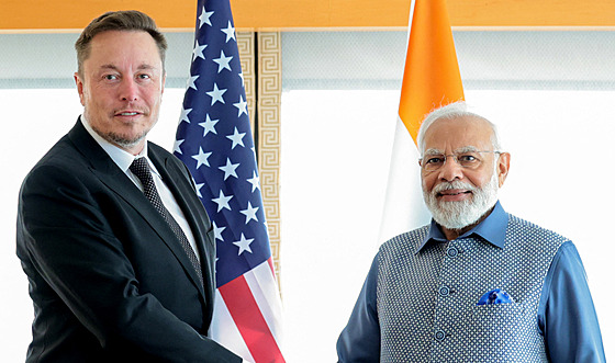 Elon Musk a indický premiér Naréndra Módí (20. ervna 2023)