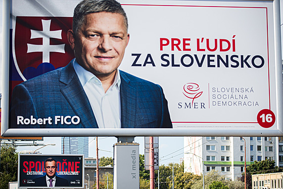 Pedvolební billboard slovenské strany Smr-SD (21. záí 2023)