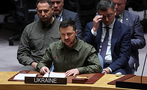 Ukrajinský prezident Volodymyr Zelenskyj vystoupil na zasedání Rady bezpenosti...