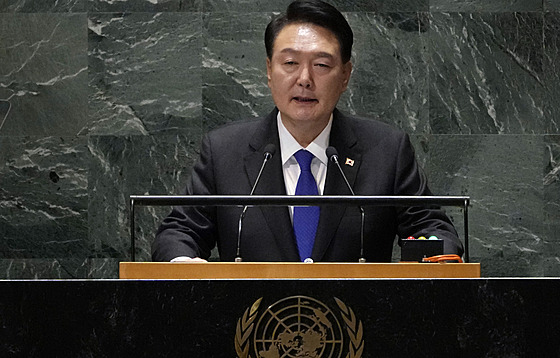 Jihokorejský prezident Jun Sok-jol na summitu OSN. (25. záí 2023)