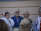 Prezidenta Petra Pavla v�taj� v Hru�k�ch na B�eclavsku �kol�ci. (27. z��� 2023)