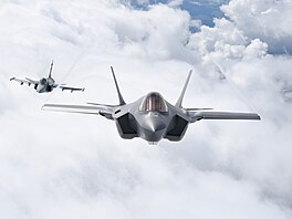 Letouny JAS-39 Gripen �eských vzdu�ných sil a americký stroj F-35 b�hem Dn�...