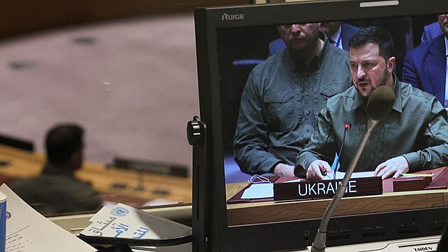 Ukrajinsk prezident Volodymyr Zelenskyj vystoupil na zasedn Rady bezpenosti OSN. (20. z 2023)