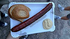 Klobása na hokejovém stadionu v Mladé Boleslavi.